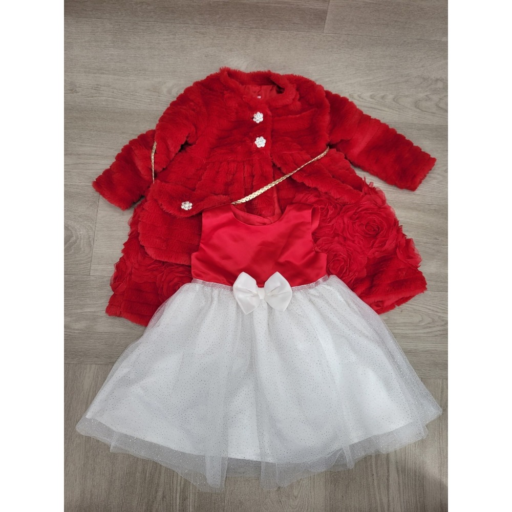 Blueberi Boulevard Girls 2T Christmas Dress Coat Purse 3 Piece Holiday Set